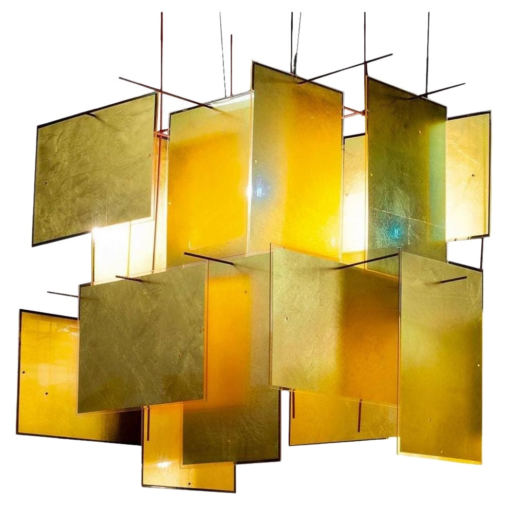 Alex Schmid '1000 Karat Blau' Gold Leaf Suspension Lamp for Ingo Maurer For Sale