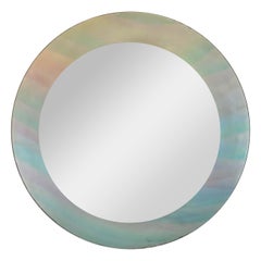 Retro David Marshall Signed Modern Stained Glass Pastel Color Round Frame Mirror 