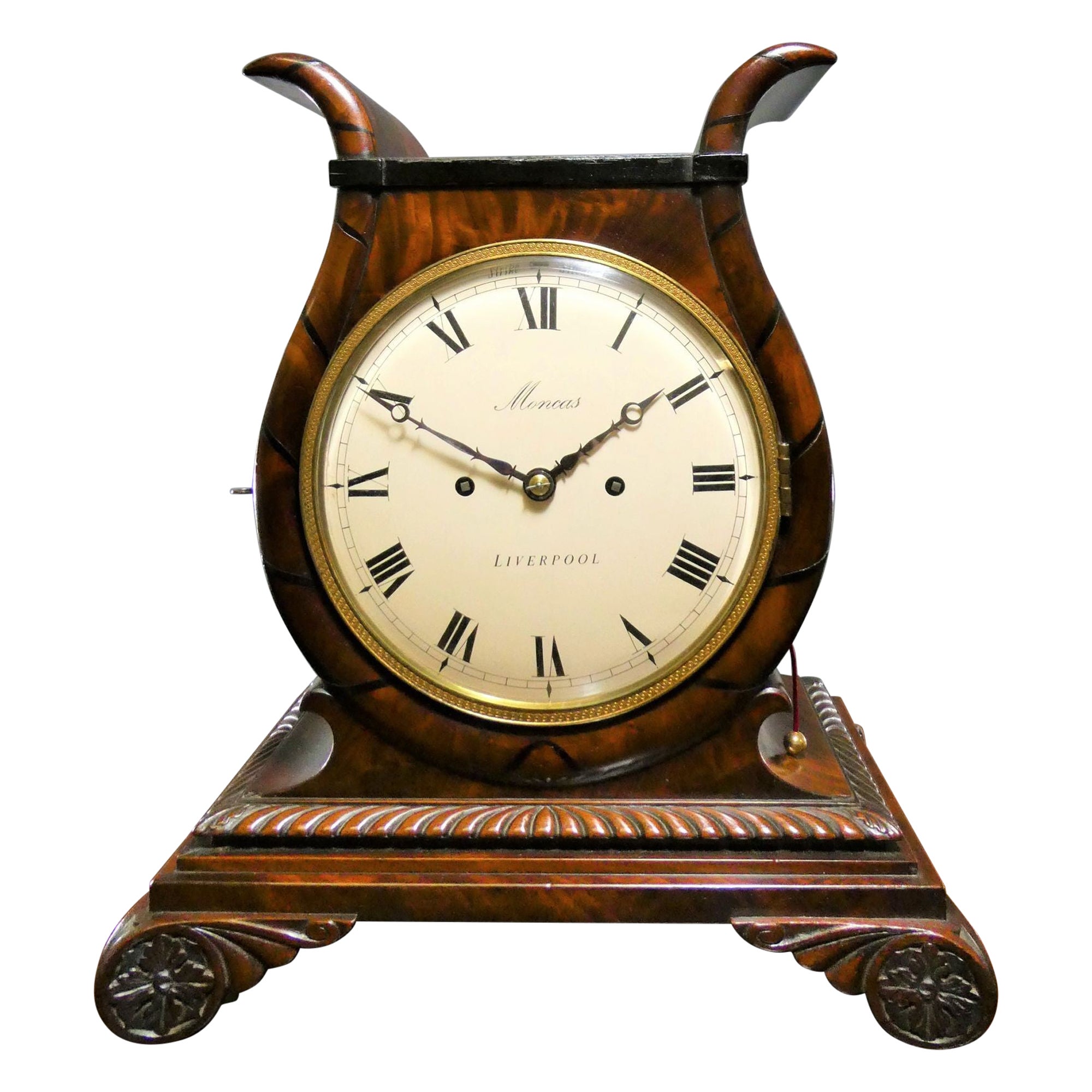 Georgian Mahogany Bracket Clock by Moncas, Liverpool For Sale