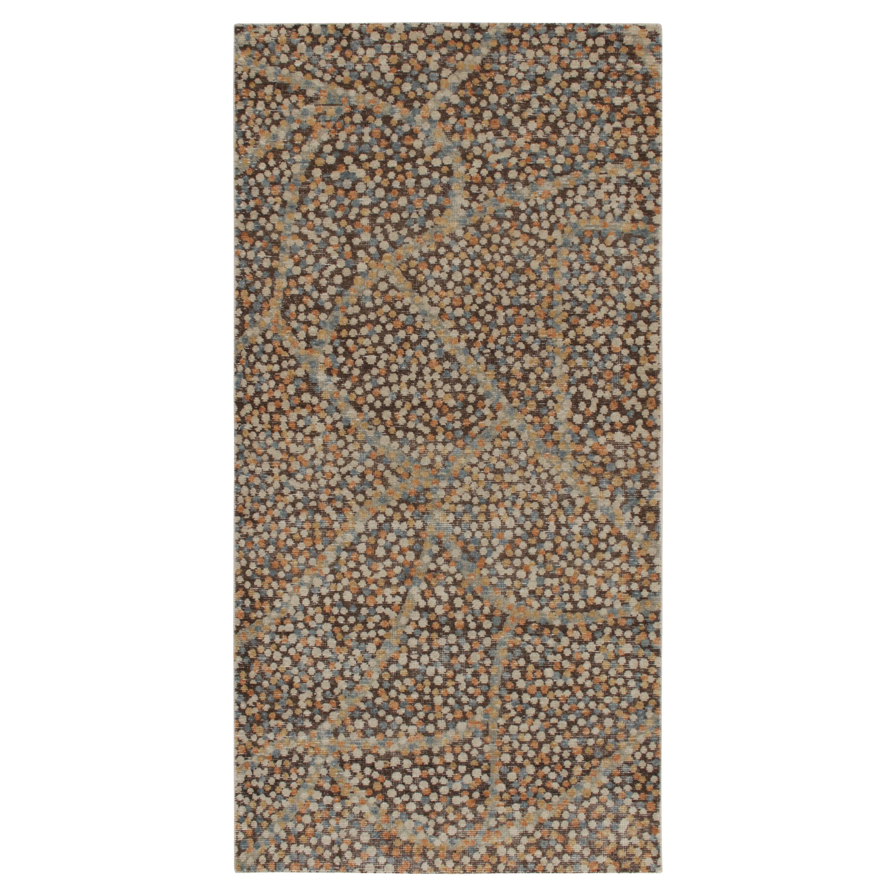Rug & Kilim’s Distressed Style Abstract Rug in Brown with Colorful Dots Pattern For Sale