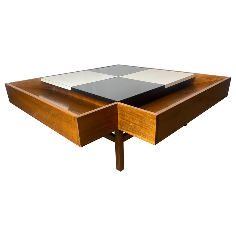 Modernist John Keal for Brown Saltman Checkerboard Coffee Table /Storage For Sale at 1stDibs