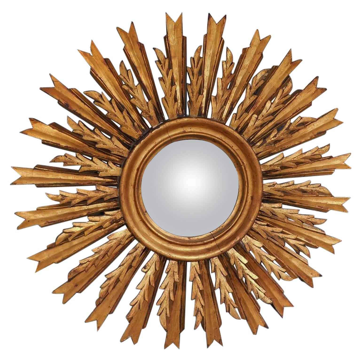 American Sunburst Gilt Carved Wood & Gesso Bullseye Wall Mirror, C. 1870