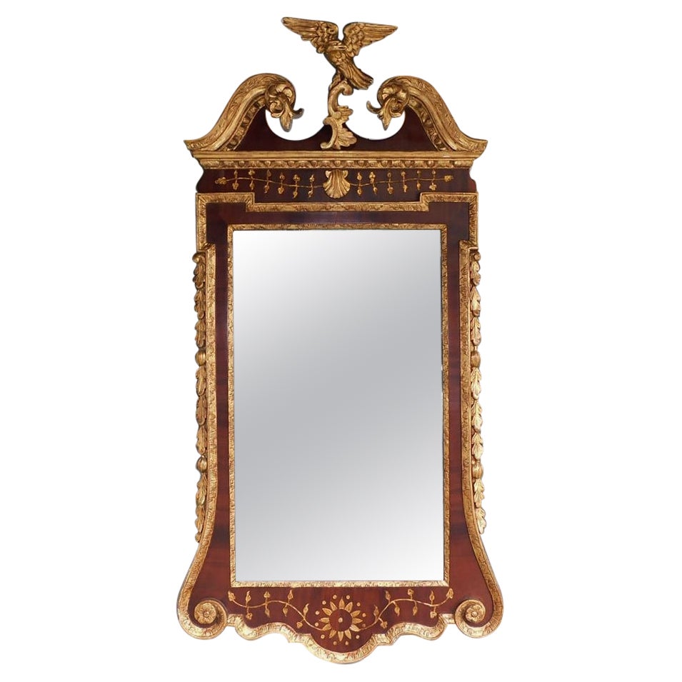 English Chippendale Mahogany and Gilt Wood Eagle Foliage Wall Mirror, Circa 1770 For Sale