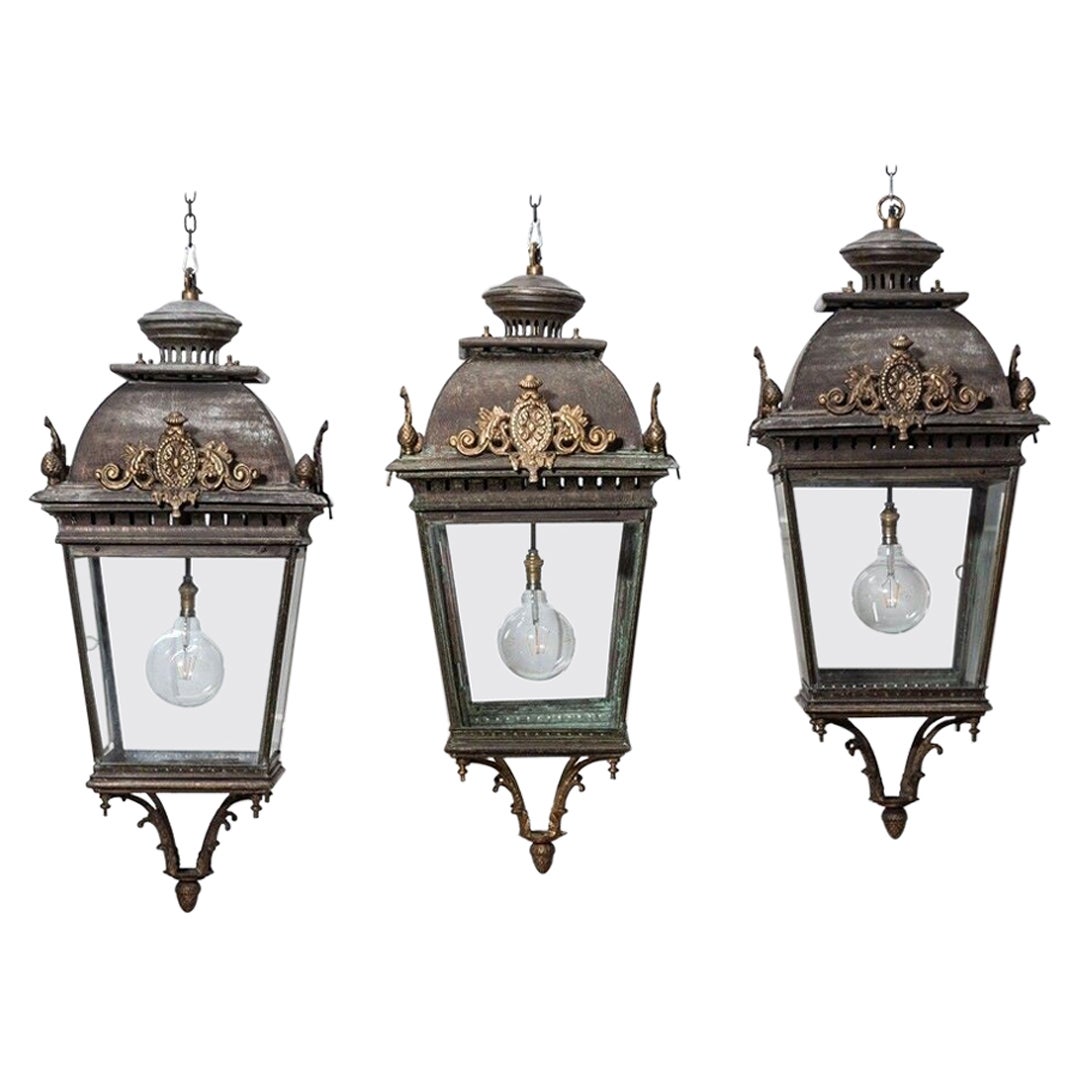 Large French 19thC Style Bronze & Iron Lanterns