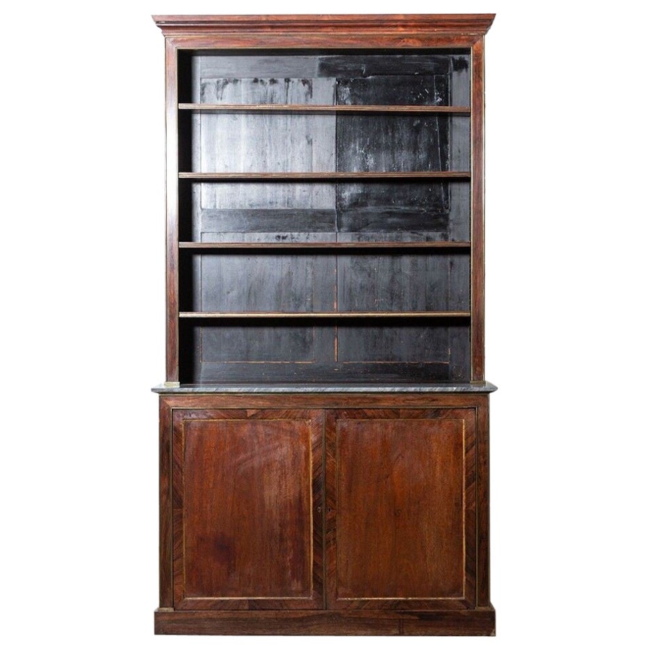 Large French Empire Mahogany & Marble Bookcase Cabinet For Sale