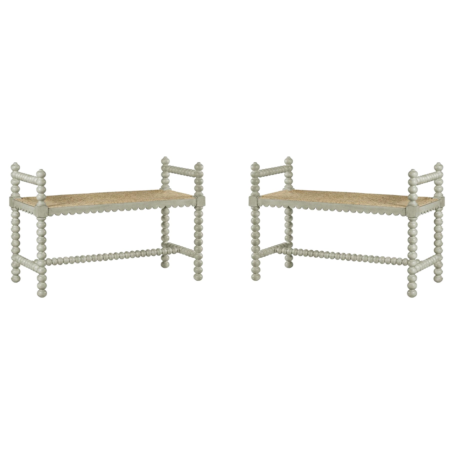 Pair of Grey Painted Benches For Sale