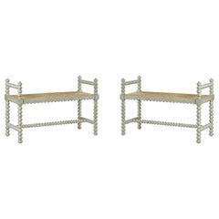 Pair of Grey Painted Benches
