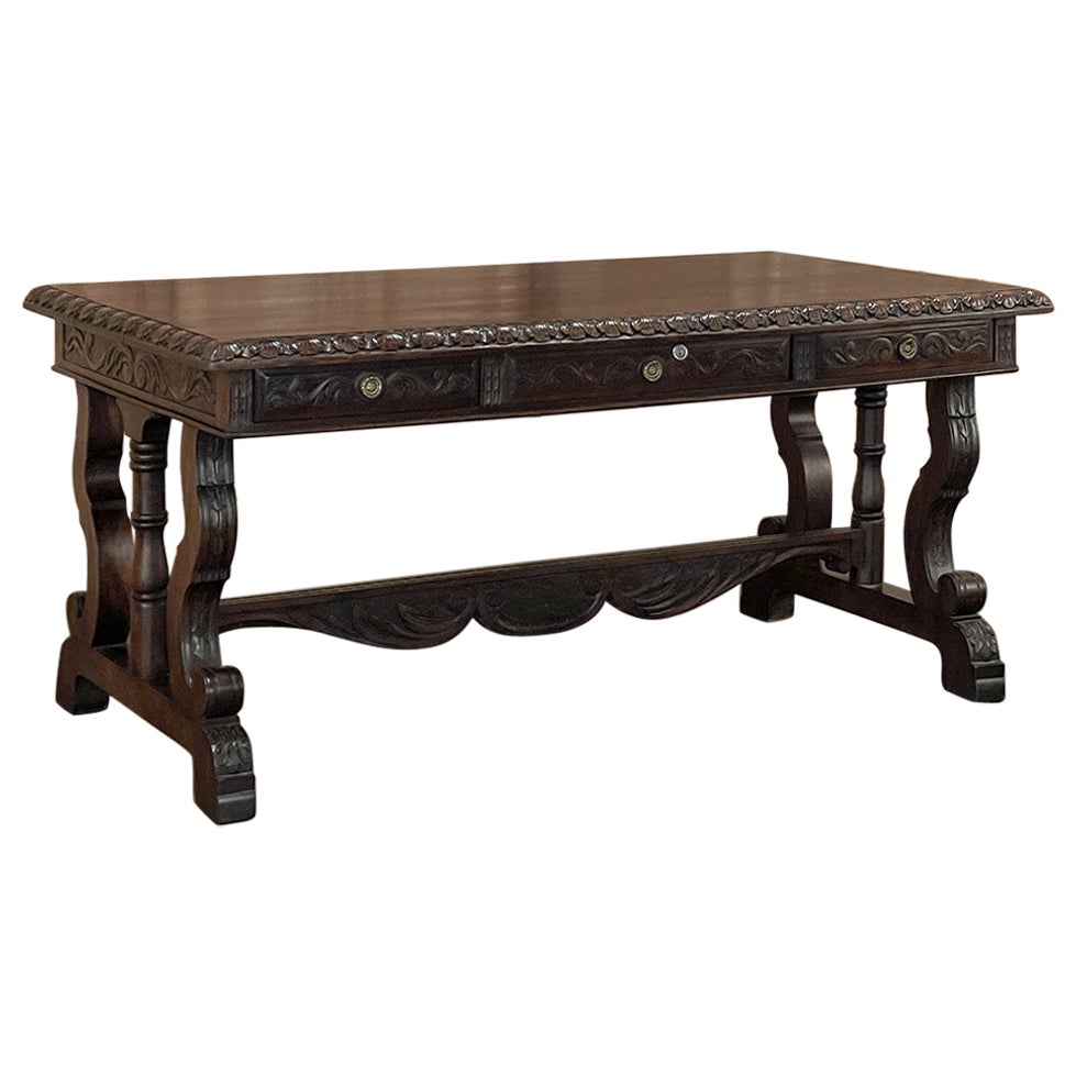 Antique French Renaissance Walnut Desk ~ Bureau Plat For Sale