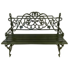 Early 20th Century Painted Cast Iron Garden Bench with Vine Motif