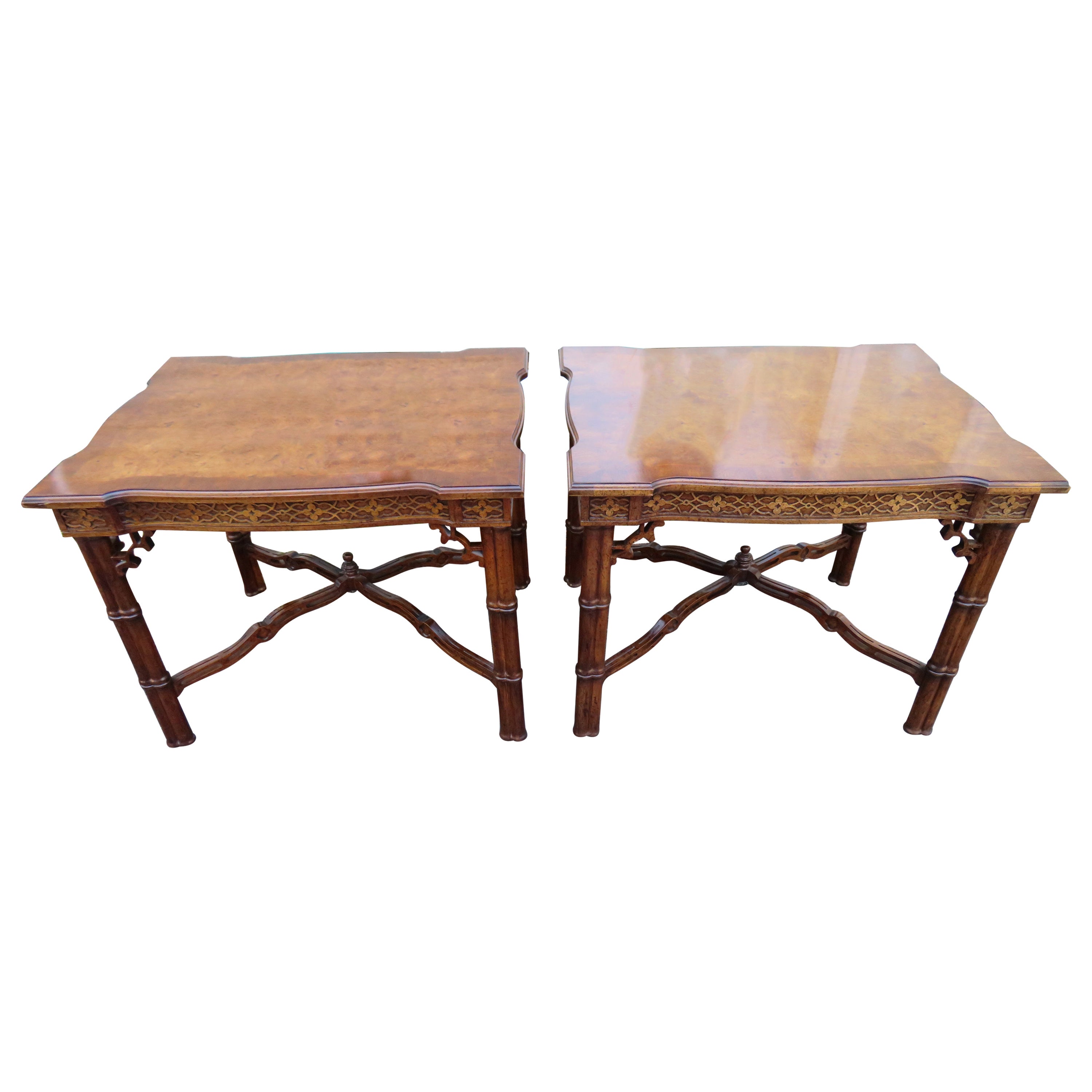 Magnificent Pair John Stuart Faux Bamboo End/Side Table Chinoiserie