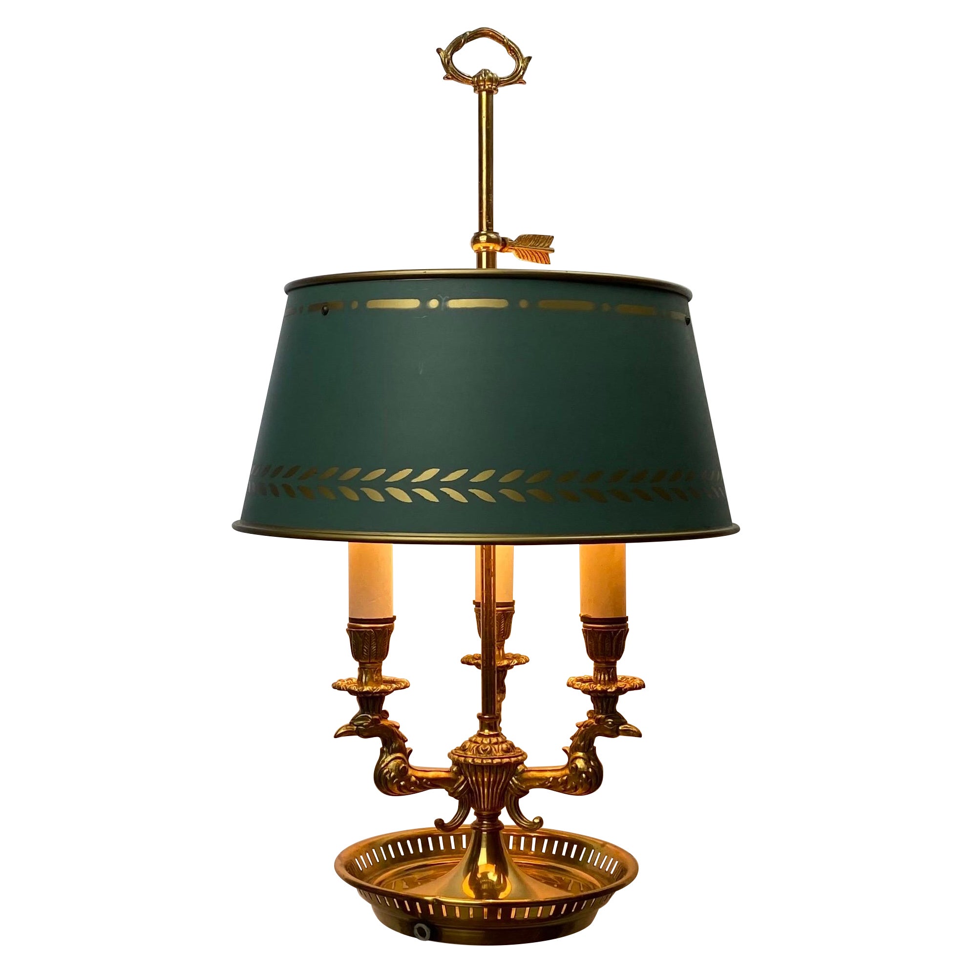 Lampe bouillotte Empire française en bronze doré avec 3 bras d'aigle