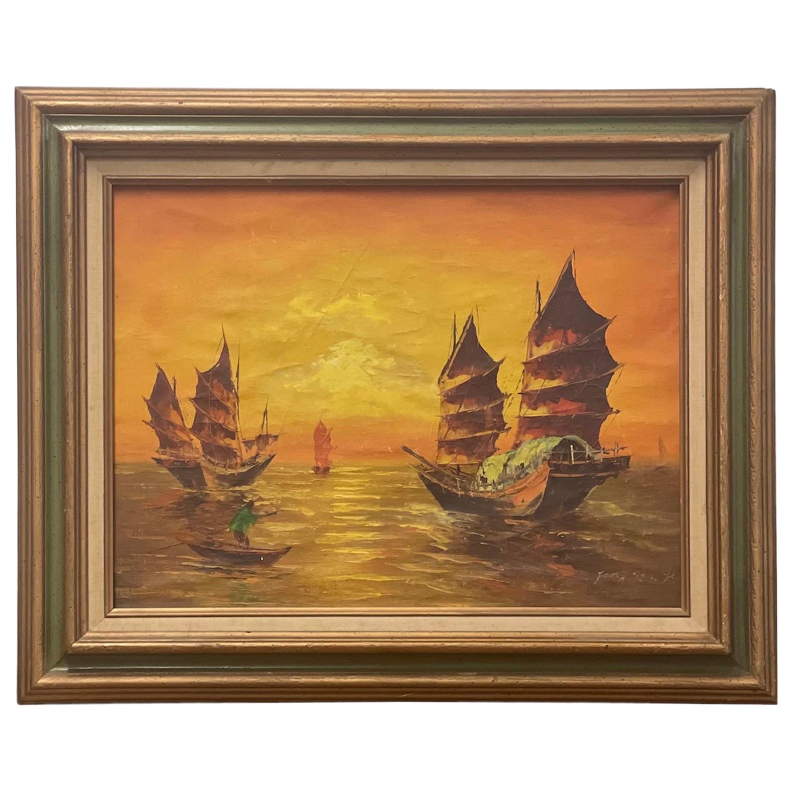 Vintage MidCentury Modern Oil Painting For Sale at 1stDibs