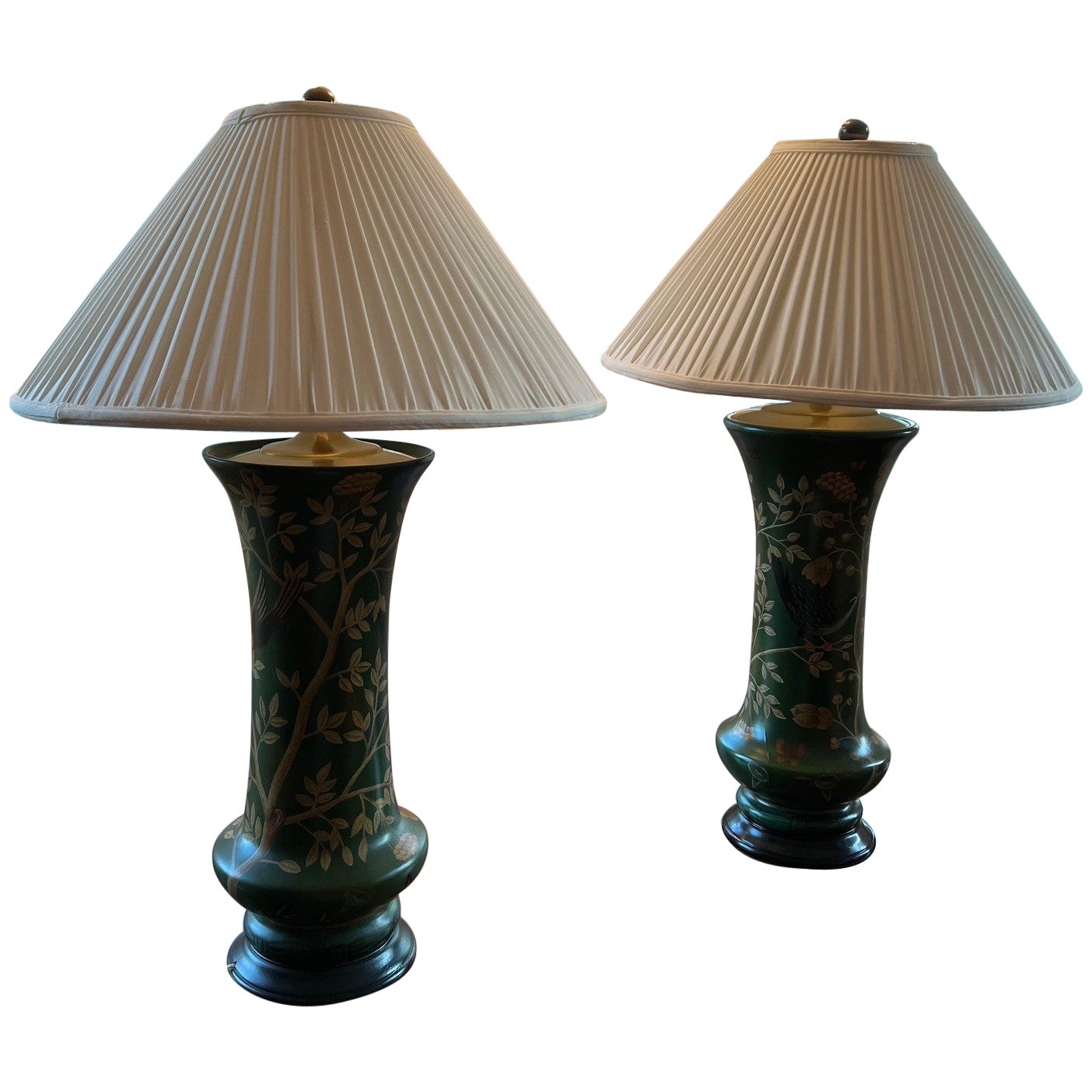 Near Pair of Hand Painted Asian Style Table Lamps - Schumacher Furnishings For Sale