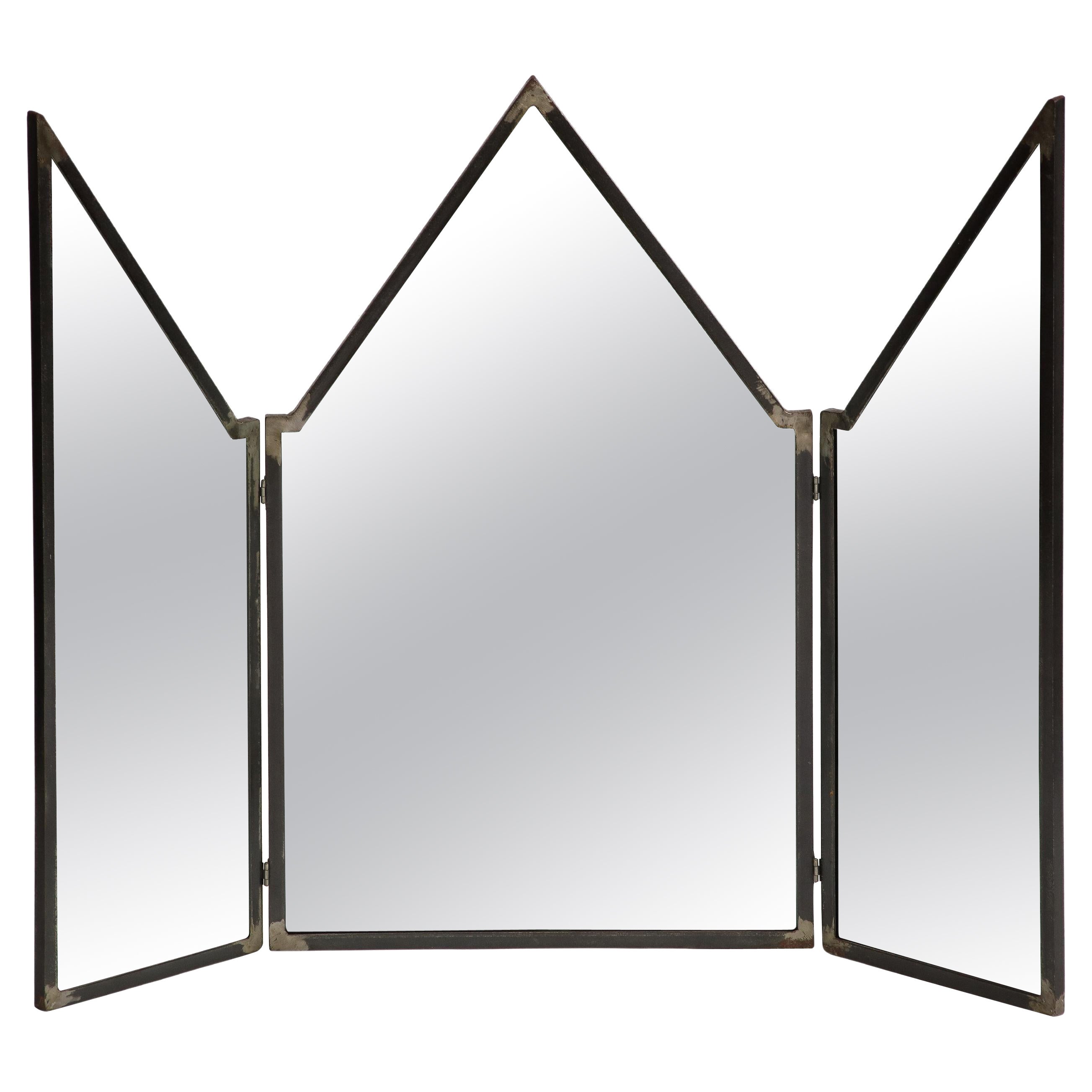 Mario Villa Patinated Iron Folding Mirror with Three Panels For Sale