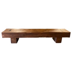 Rustic Reclaimed Wood Bench with Butterfly Inlay