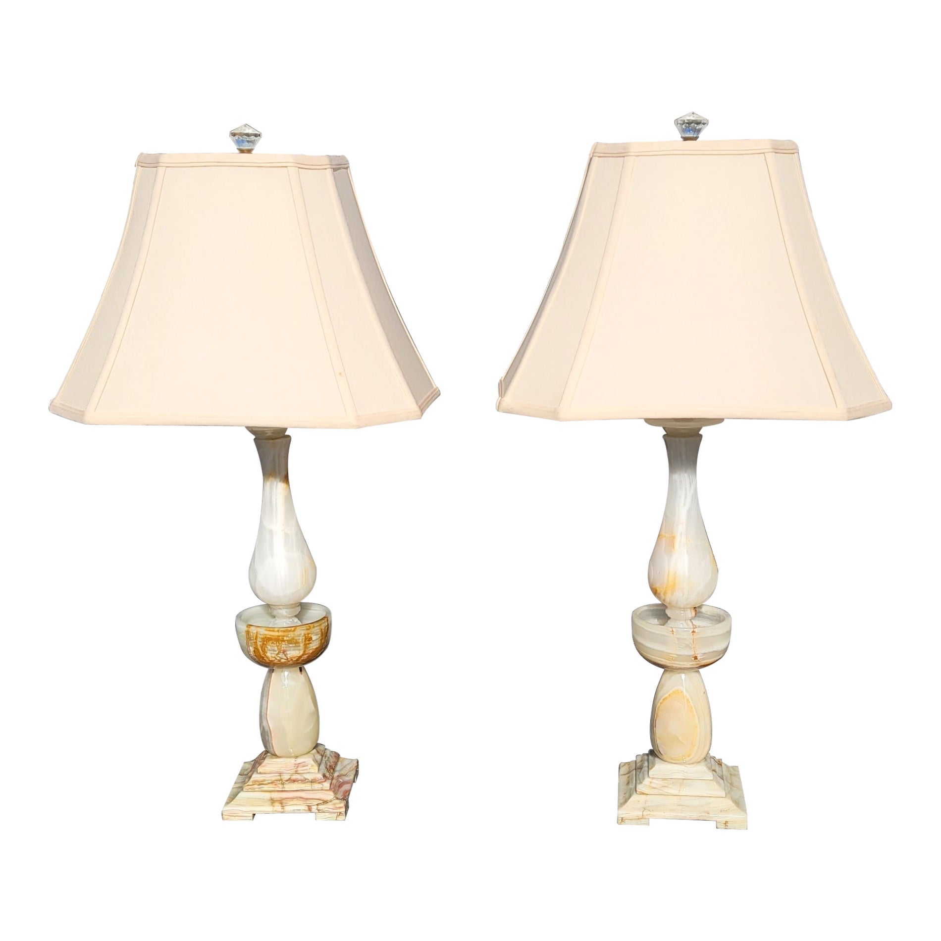 Pair of Large Neoclassical Style Onyx  Table Lamps For Sale