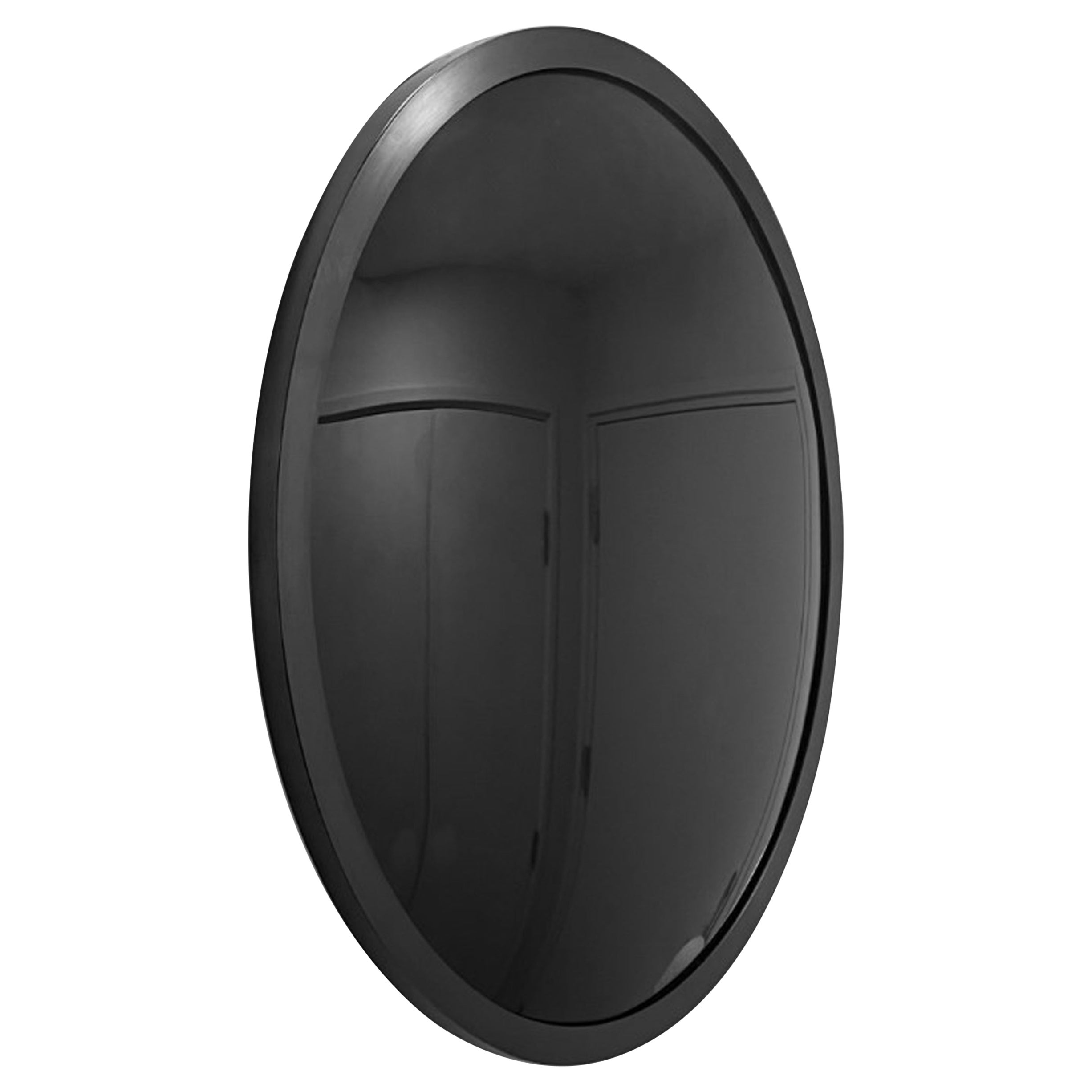 Orbis Round Black Tinted Convex Decorative Mirror, Blackened Metal Frame, Large en vente