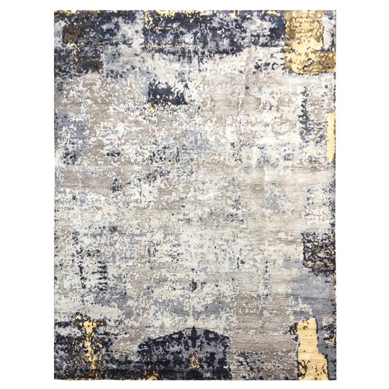 Abstract Handmade Silk and Wool Rug Multicolor Design