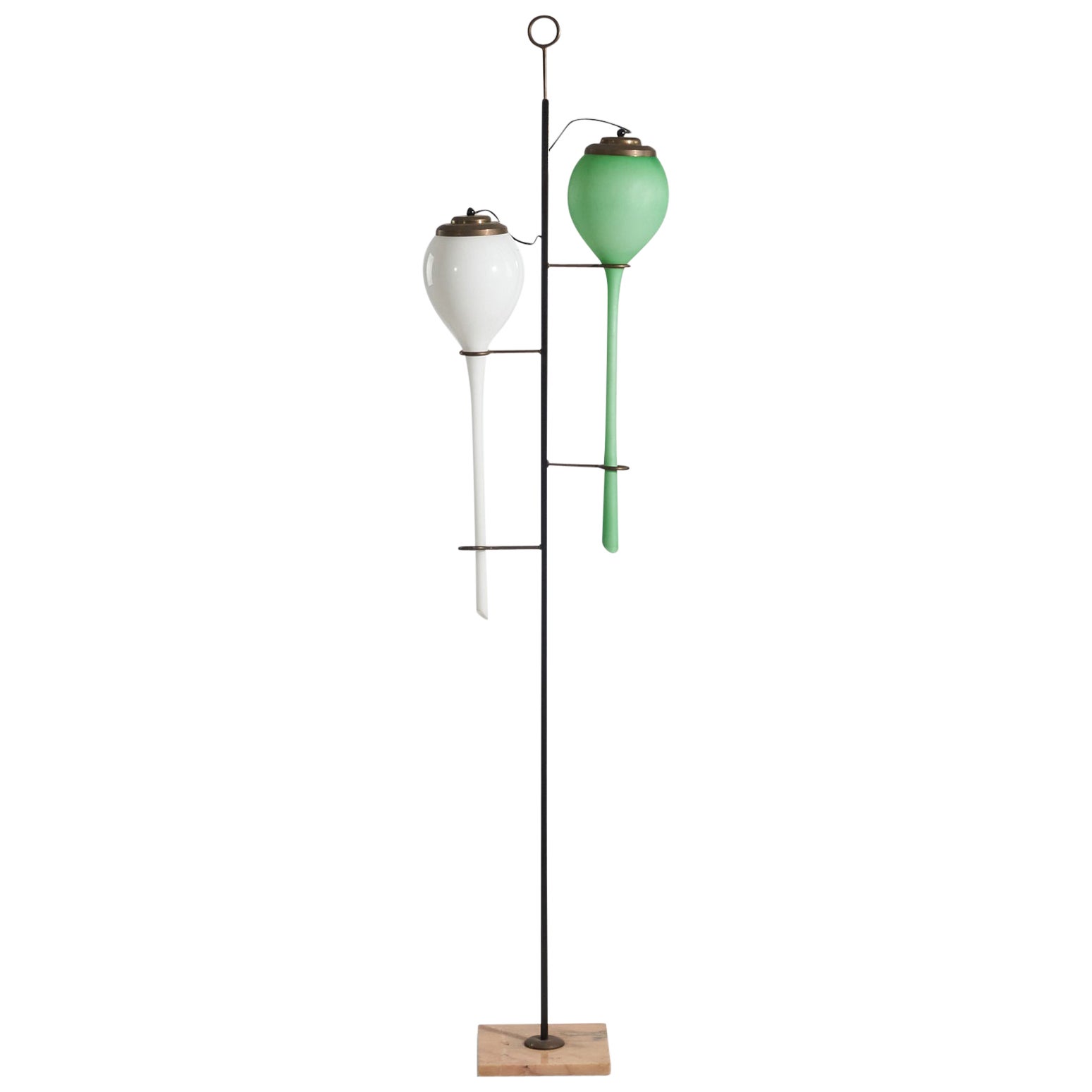 Seguso Vetri d'Arte, Floor Lamp, Brass, Metal, Glass, Marble, Italy, 1940s