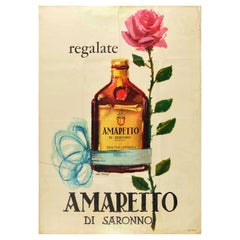 Original Vintage Drink Poster Amaretto Di Saronno Liquor Gift Advertising Design