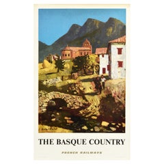 Affiche vintage originale de voyage, Pays Basque, Chemins de fer français, Peinture scénique