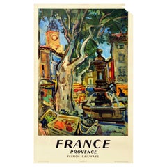 Original Vintage Railway Travel Poster France Provence Market Square Painting