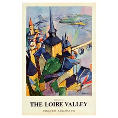 Original Vintage Railway Travel Poster France Loire Valley River Cubist Painting
