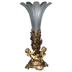 19th Century, French, Baccarat Crystal and Ormolu Cornet Vase Centerpiece
