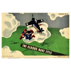 Original Vintage WWII Poster The Clouds Have Eyes War Spy Pilot Camouflage Plane