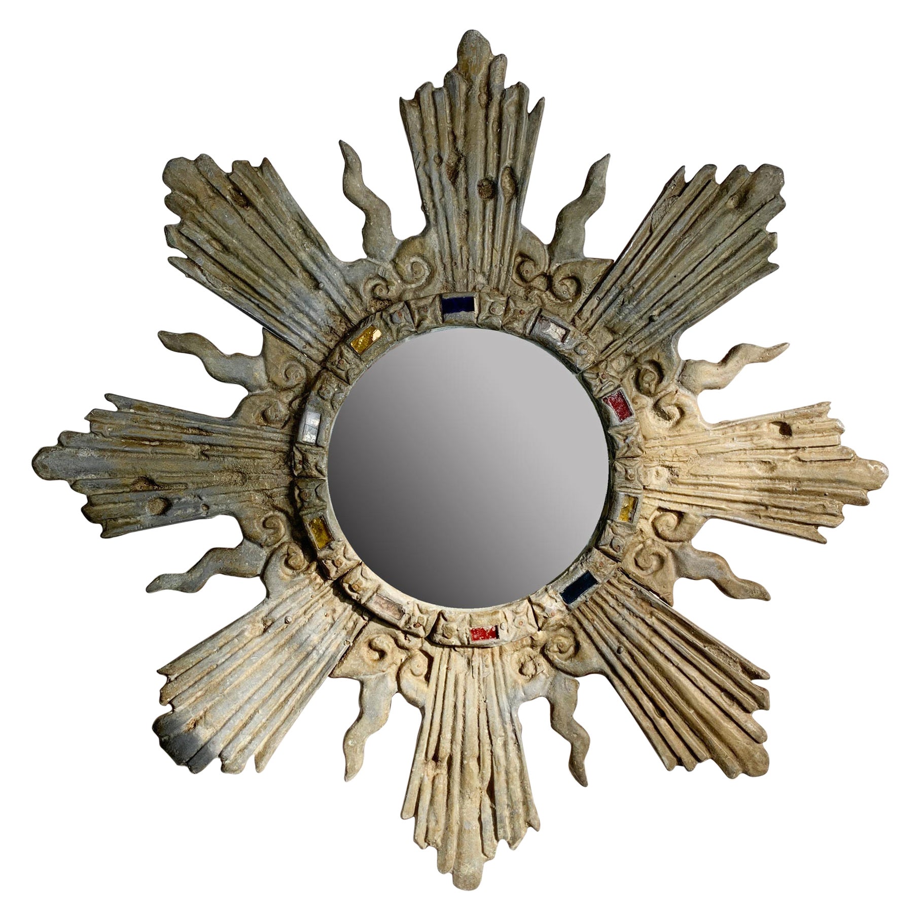 Early 20th Century Lead Sunburst Mirror in the Manner of Line Vautrin