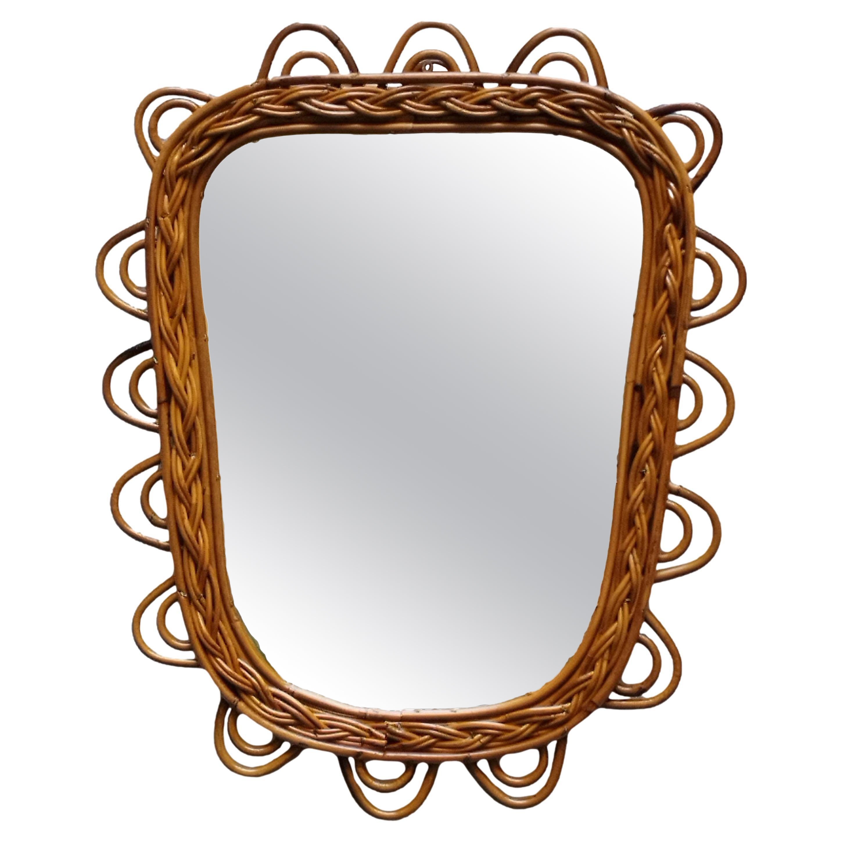 Bamboo and Rattan Wall Mirror, Italy, 1960s For Sale at 1stDibs
