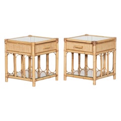 Pair Bamboo & Rattan Glazed Bedside Tables