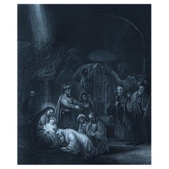 Antique Print After Rembrandt, the Adoration of the Magi, C.1850