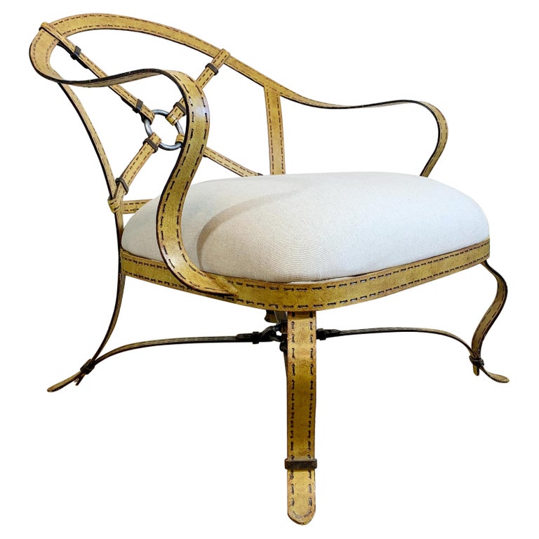 style Trompe L’oeil Strapwork Iron Faux Leather Chair For