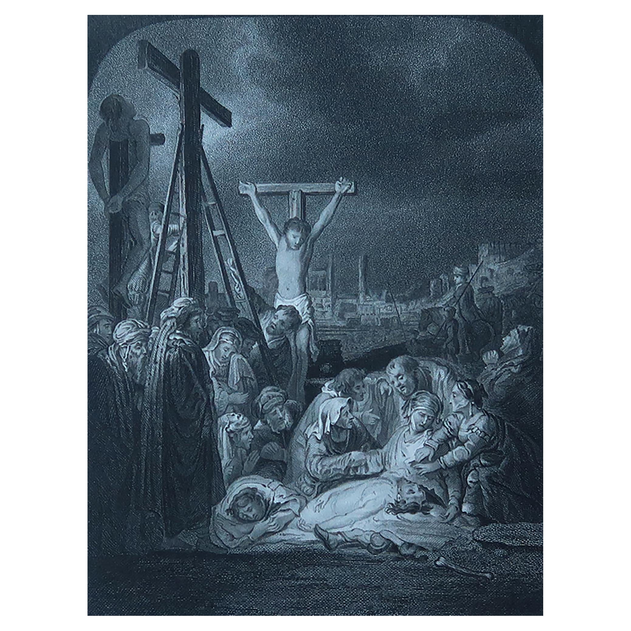 Antique Print After Rembrandt, Christ Taken Down from the Cross, C.1850