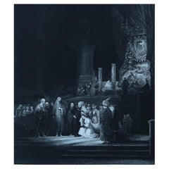 Antique Print After Rembrandt, the Woman Taken in Adultery, C.1850