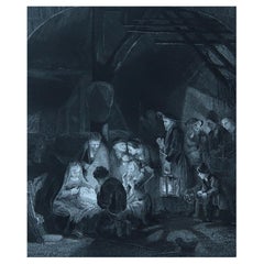 Antique Print After Rembrandt, the Adoration of the Shepherds, C.1850