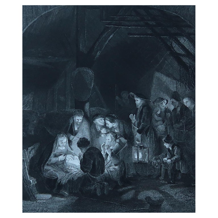 Antique Print After Rembrandt, the Adoration of the Shepherds, C.1850 For Sale