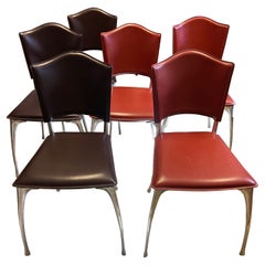 Six chaises franaises en cuir vintage du XXe sicle par Bernard Dequet
