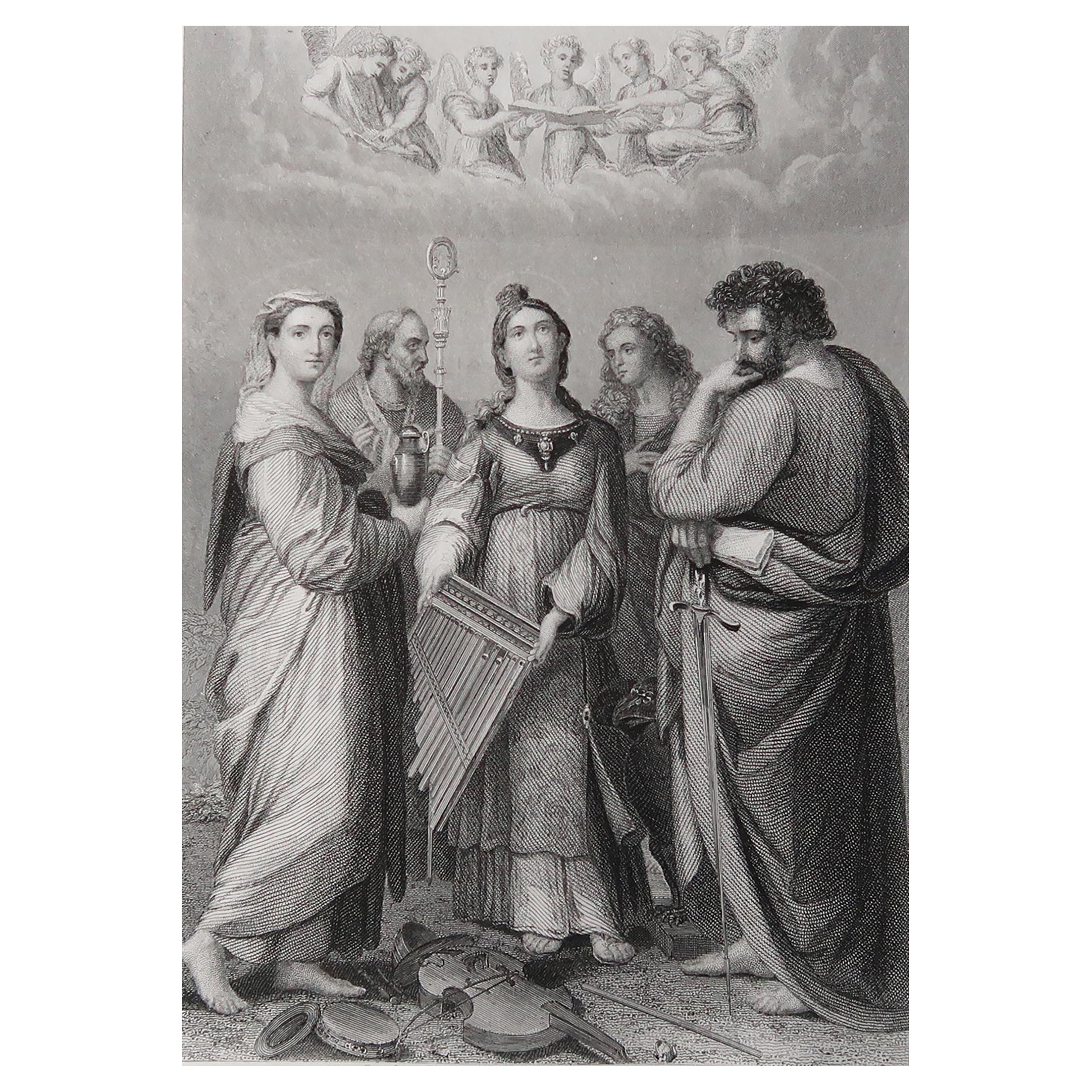 Antique Print of St. Cecilia, After Raphael, C.1850
