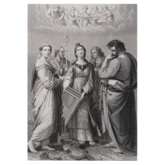 Antiker Druck der heiligen Cecilia, nach Raphael, um 1850