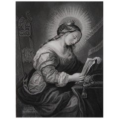 Antique Print of St Margaret. After Carlo Dolci. C.1850