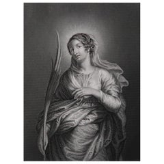 Estampa antigua de Santa Catalina. Después de Rubens. C.1850