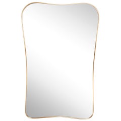 Vintage Brass Framed Mirror in the Style of Gio Ponti, Italy, 1950's