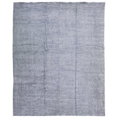 Comtemporary Handmade Wool & Silk Rug with Gray Geometric Pattern