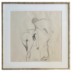 Vintage Nude Women Drawing in Silver Frame