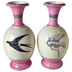 A Pair of Paris Porcelain Bird Vases Circa 1880