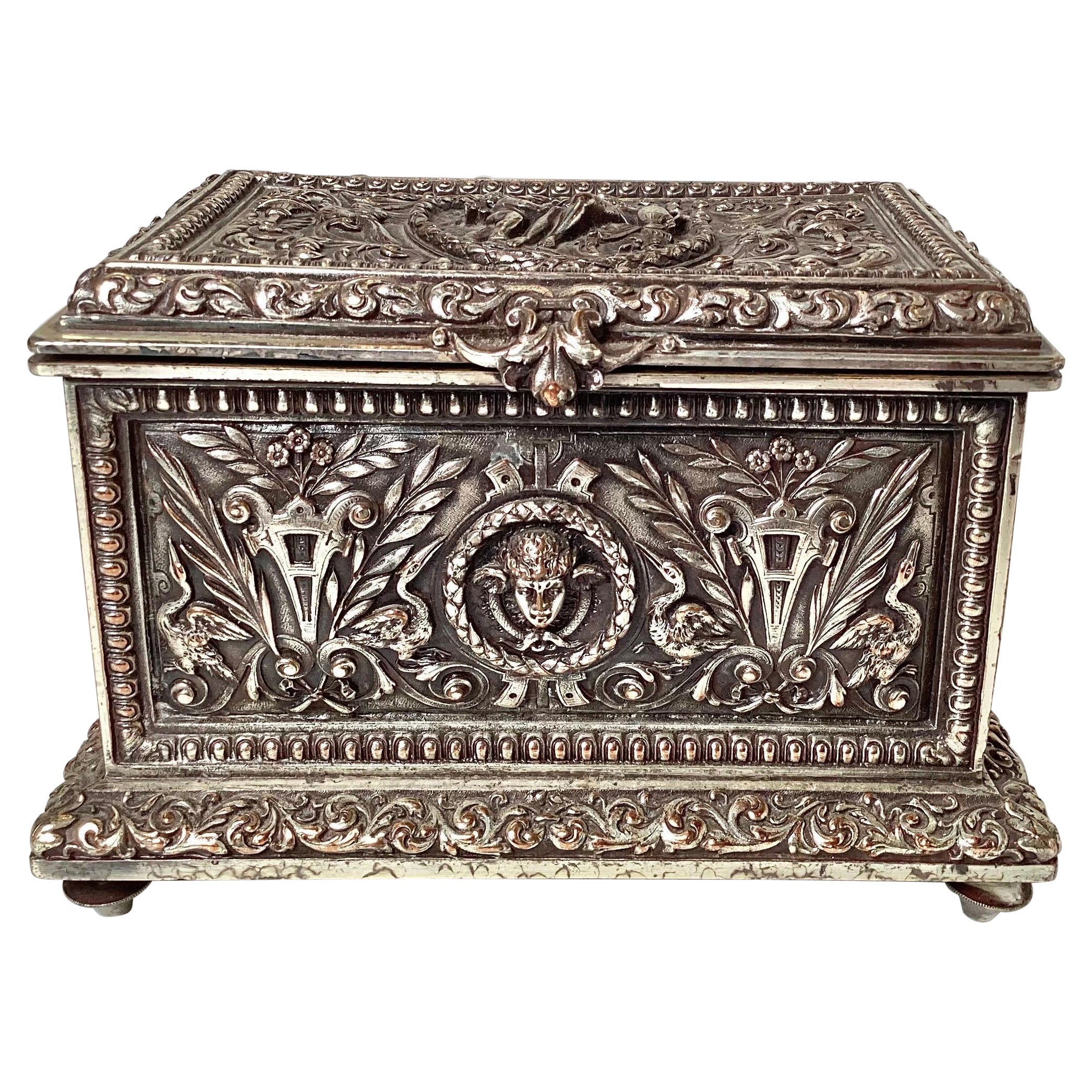 19th Century English Silvered Bronze Hinged Lid Box