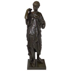 19th Century Classical Bronze Draped Female Sculpture, Signed Delafortaine