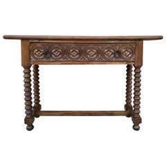 Early 20th Century Spanish Carved Console Table with Turned Legs